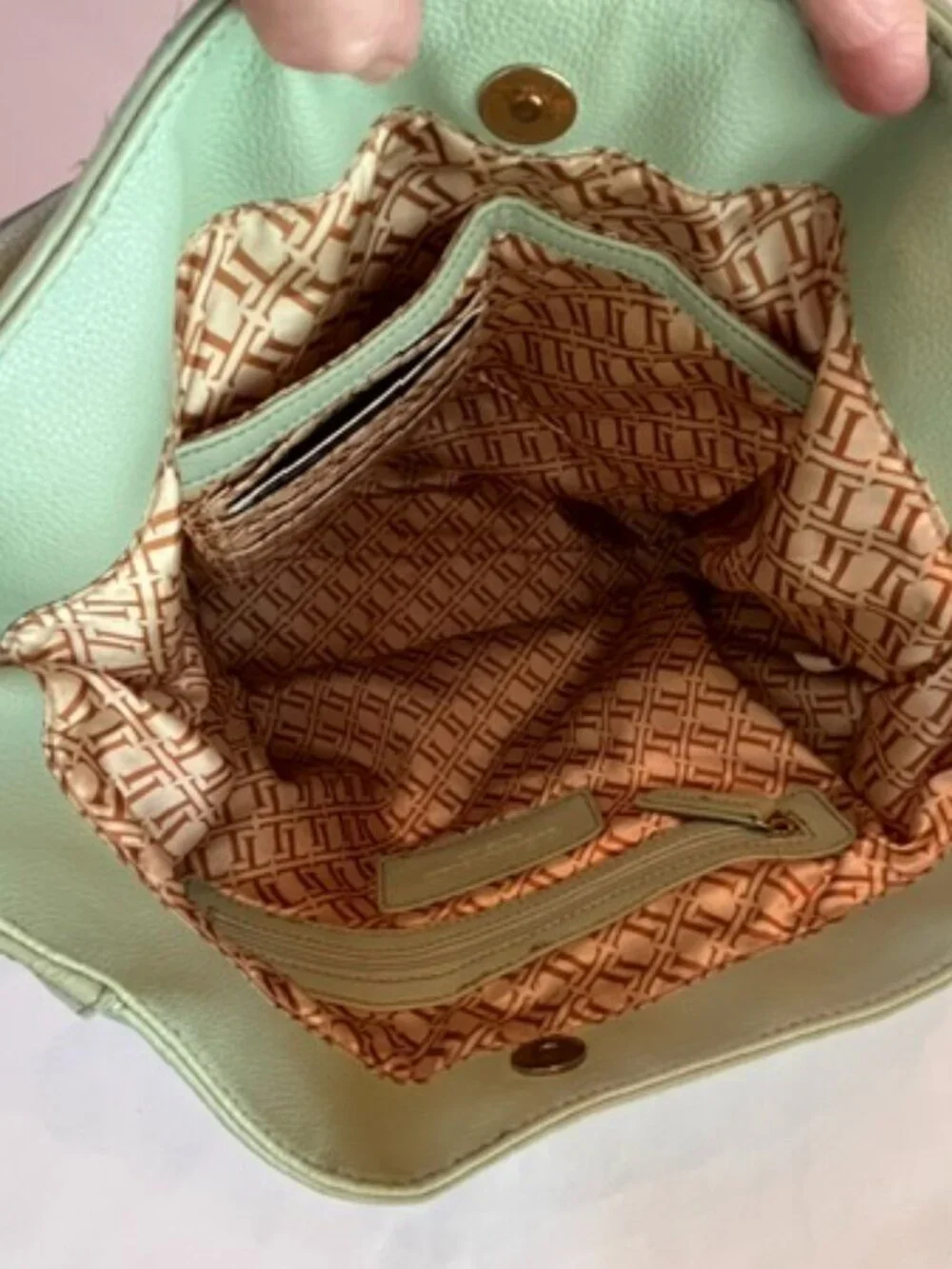 TIGNANELLO | Mint Green Pebbled Leather Handbag Purse Hobostyle